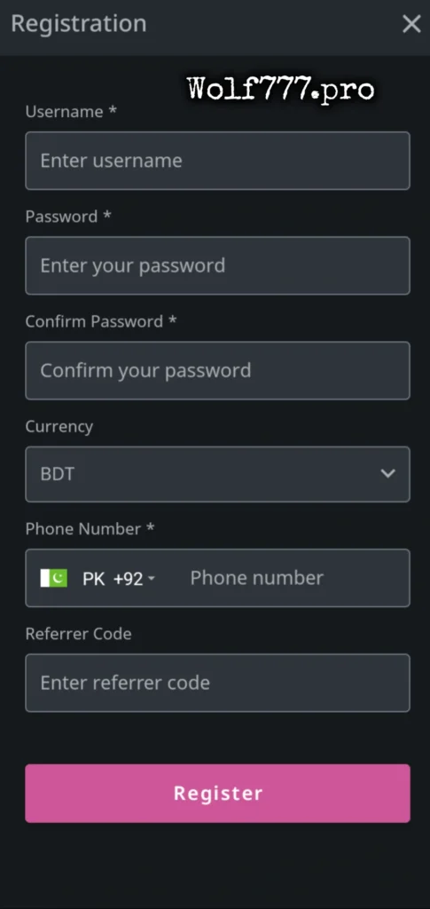 Wolf777 registration