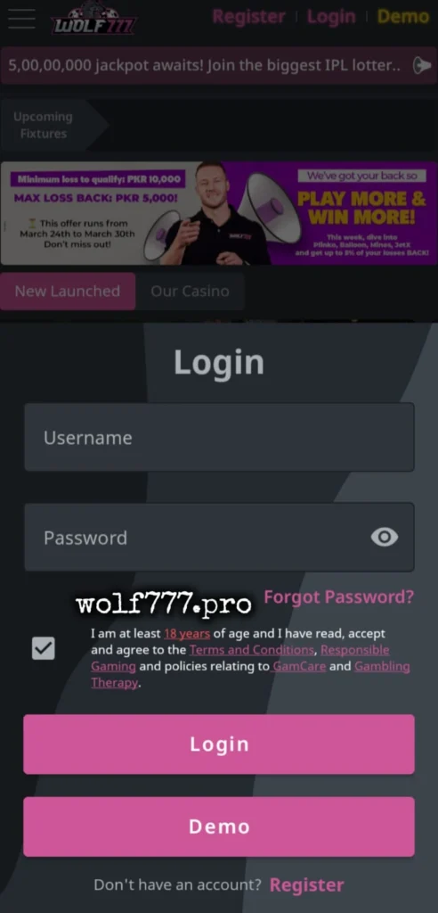 Wolf777 login